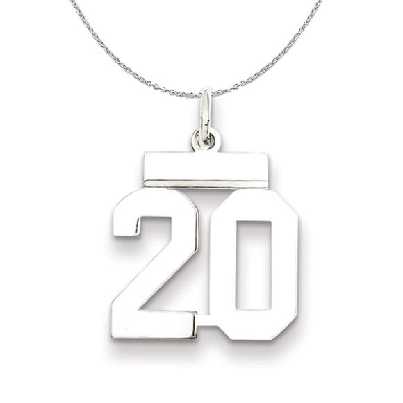 Silver, Athletic Collection Medium Polished Number 20 Necklace - 18 In - Picture 1 of 7